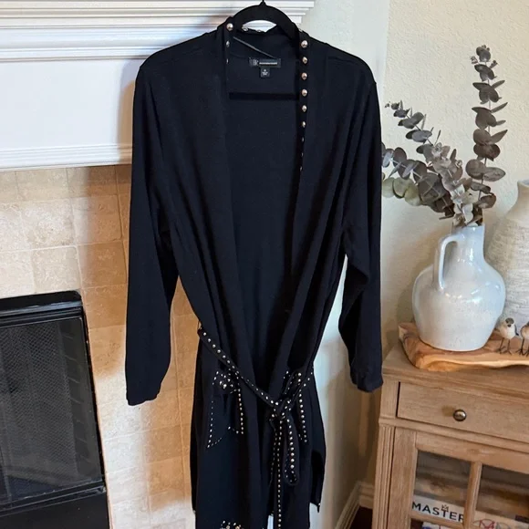 INC International Concepts Black Stud-Trim Women's Long Cardigan/Duster 2X - Picture 3 of 8